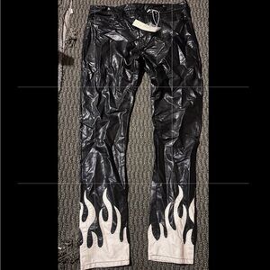 (32) Black leather white flame MNML jeans